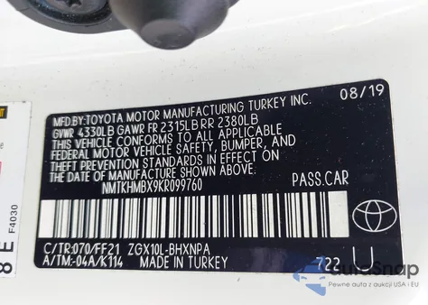 2019 Toyota C-Hr Xle from USA, damaged, VIN NMTKHMBX9KR099760